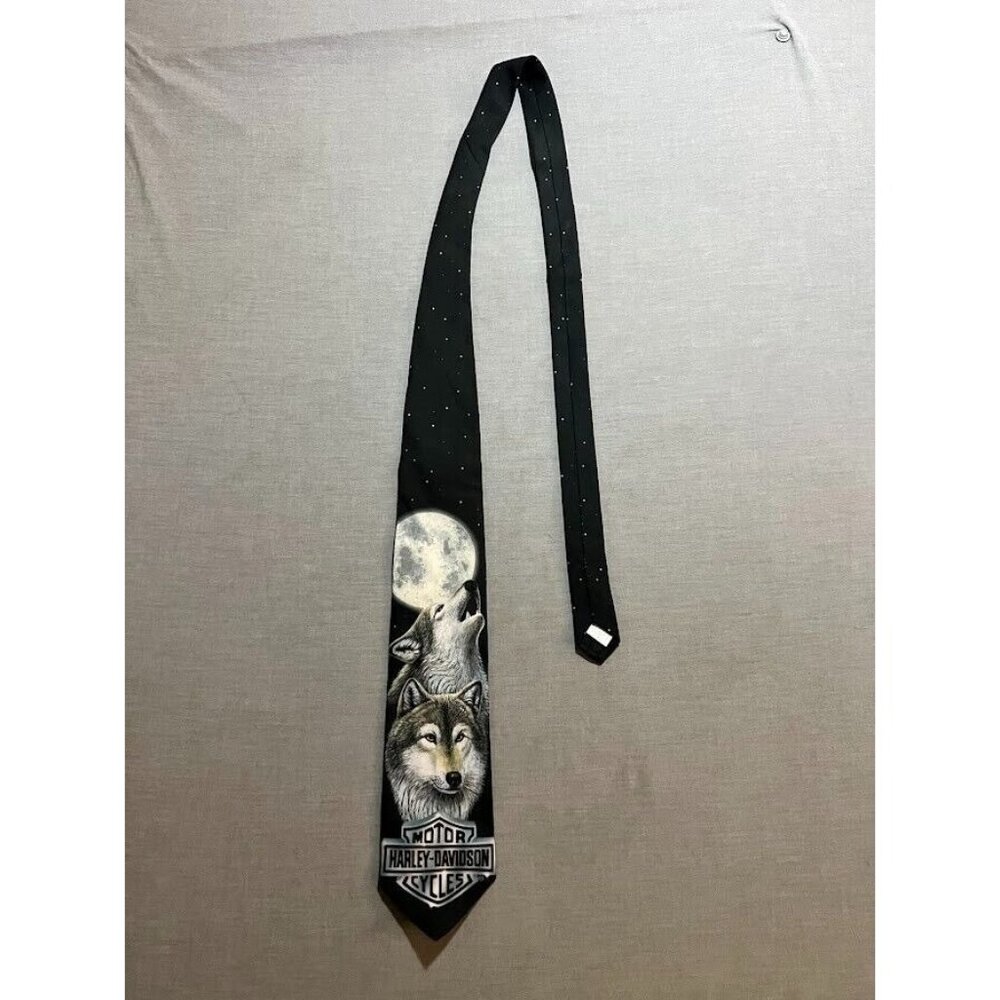 Ralph Marlin x Harley Davidson Running With The Pack Black Neck Tie Mens Vintage